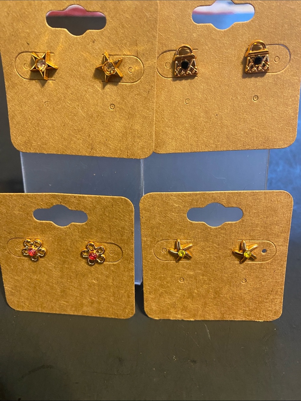 Gold-Tone Kids Stud Earrings Set - Floral & Star Designs